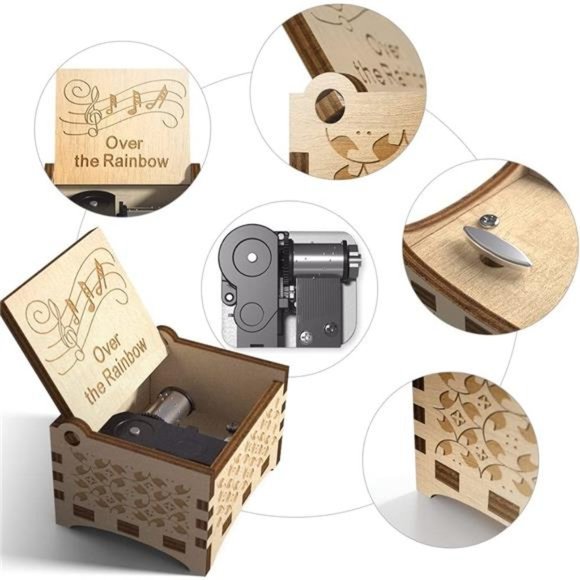 Over The Rainbow Music Box -Wind Engraved Music Cute Wood Box Best Gift - Picture 4 of 5